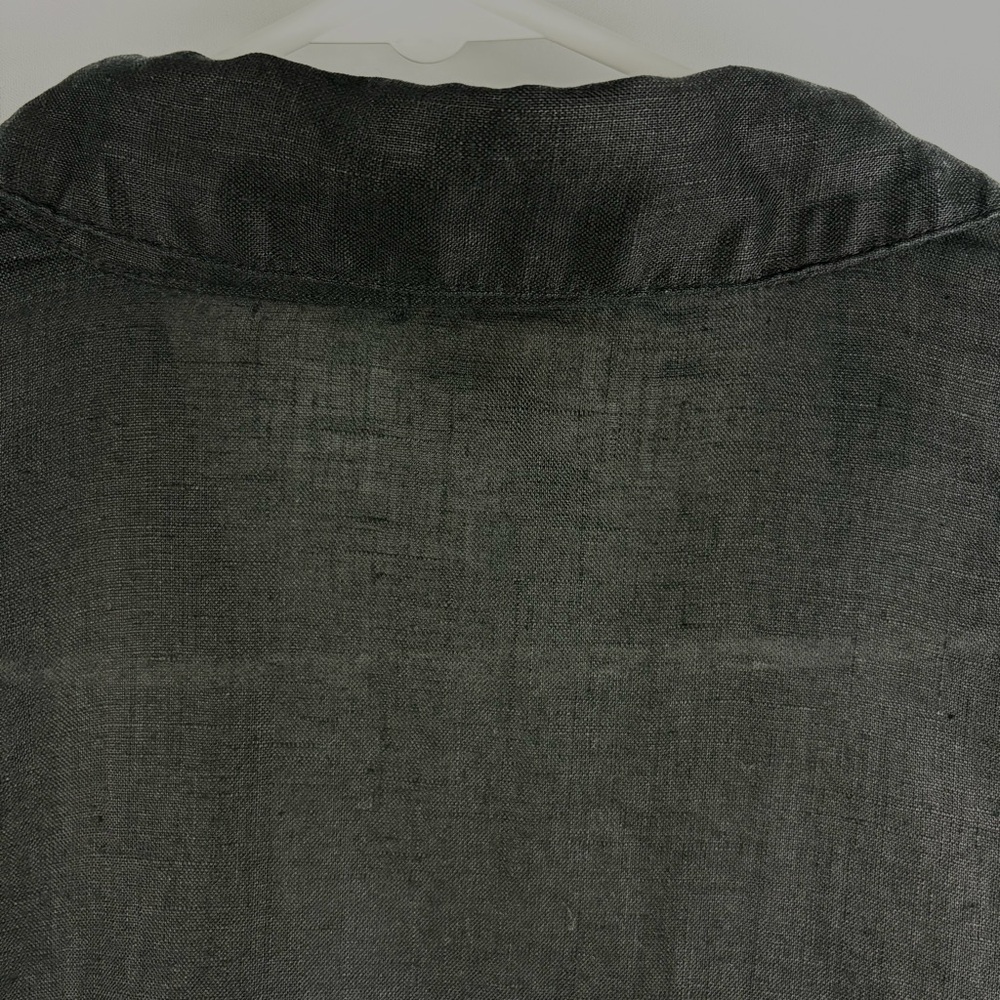 Magaschoni Black 100% Linen Button Down Shirt Roll Tab Sleeve Medium - Picture 11 of 15